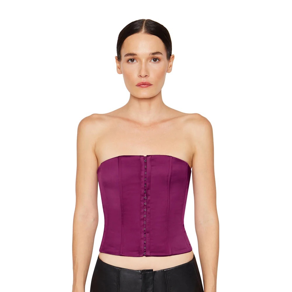Danielle Guizio Satin Corset in Plum
